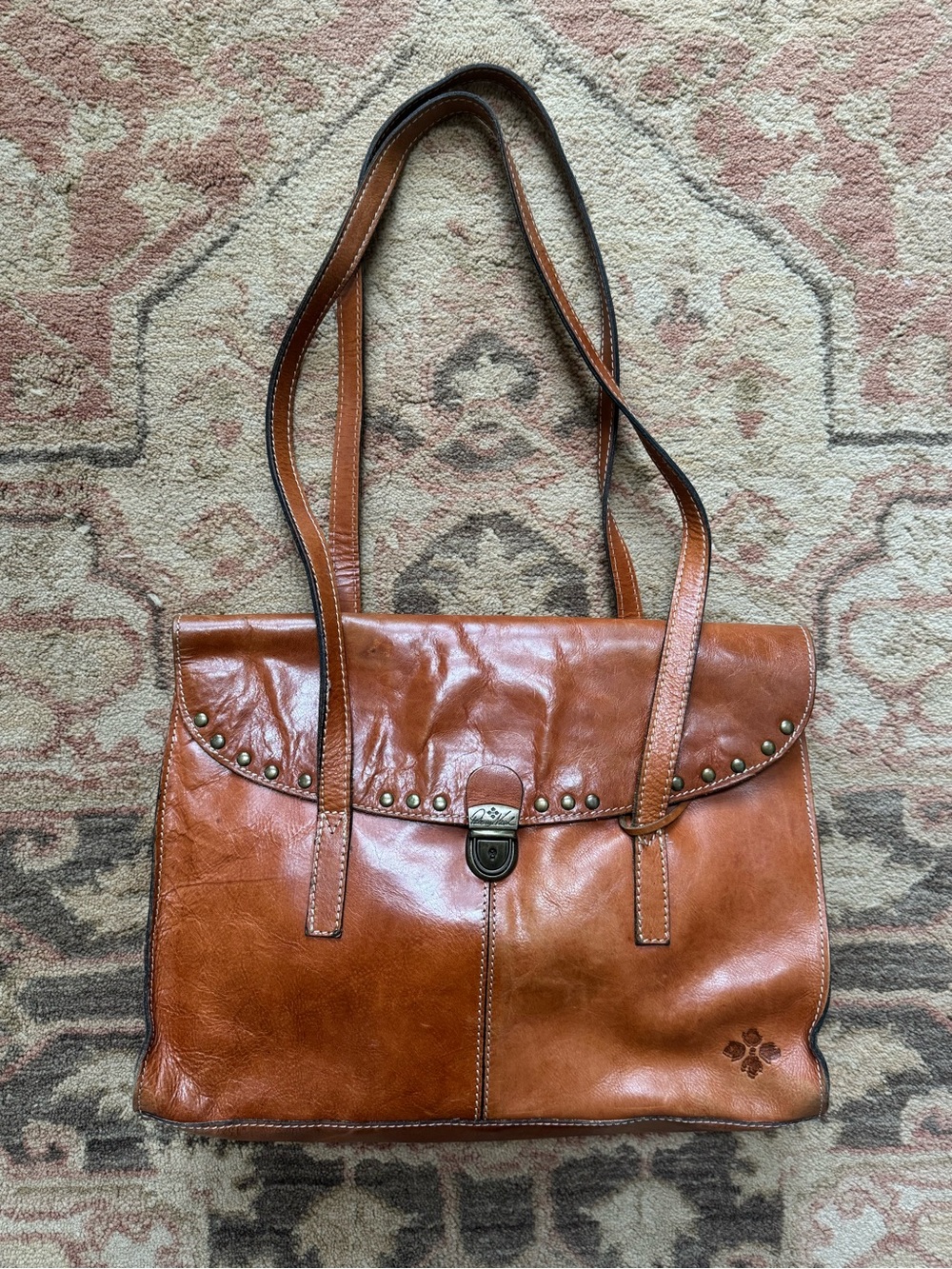 Patricia Nash Verbania Leather Satchel Shoulder Bag with Stud Detail